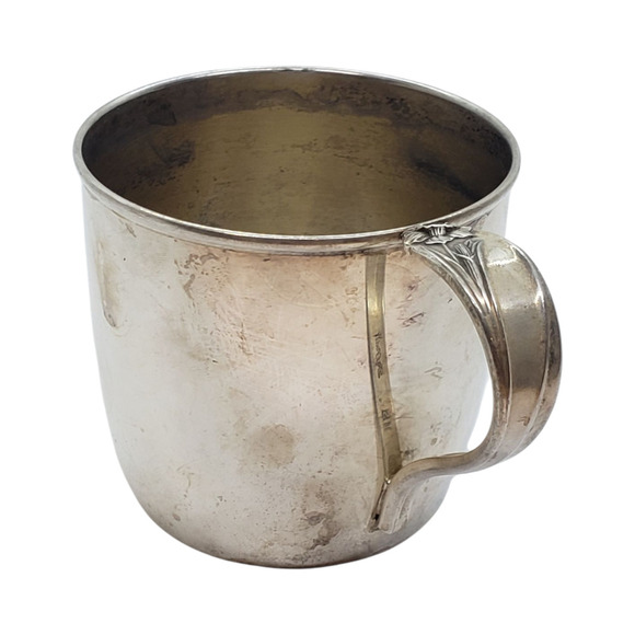 Vintage 1847 Rogers Bros Daffodil Silverplate Baby Cup Floral Handle USA 3" Tall - Picture 4 of 14